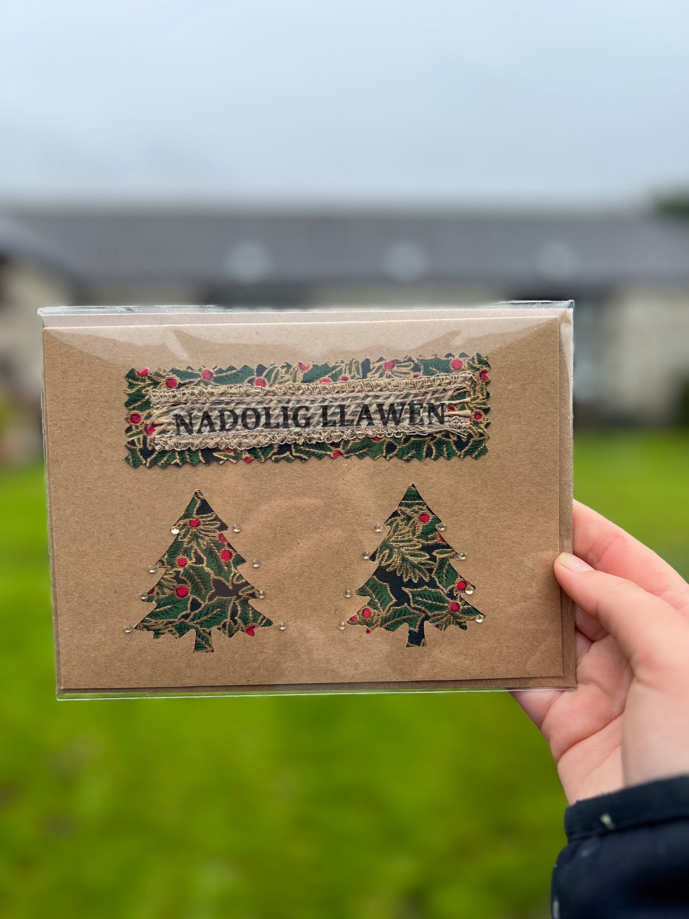 Nadolig Llawn Holly Tree Christmas Card - Green
