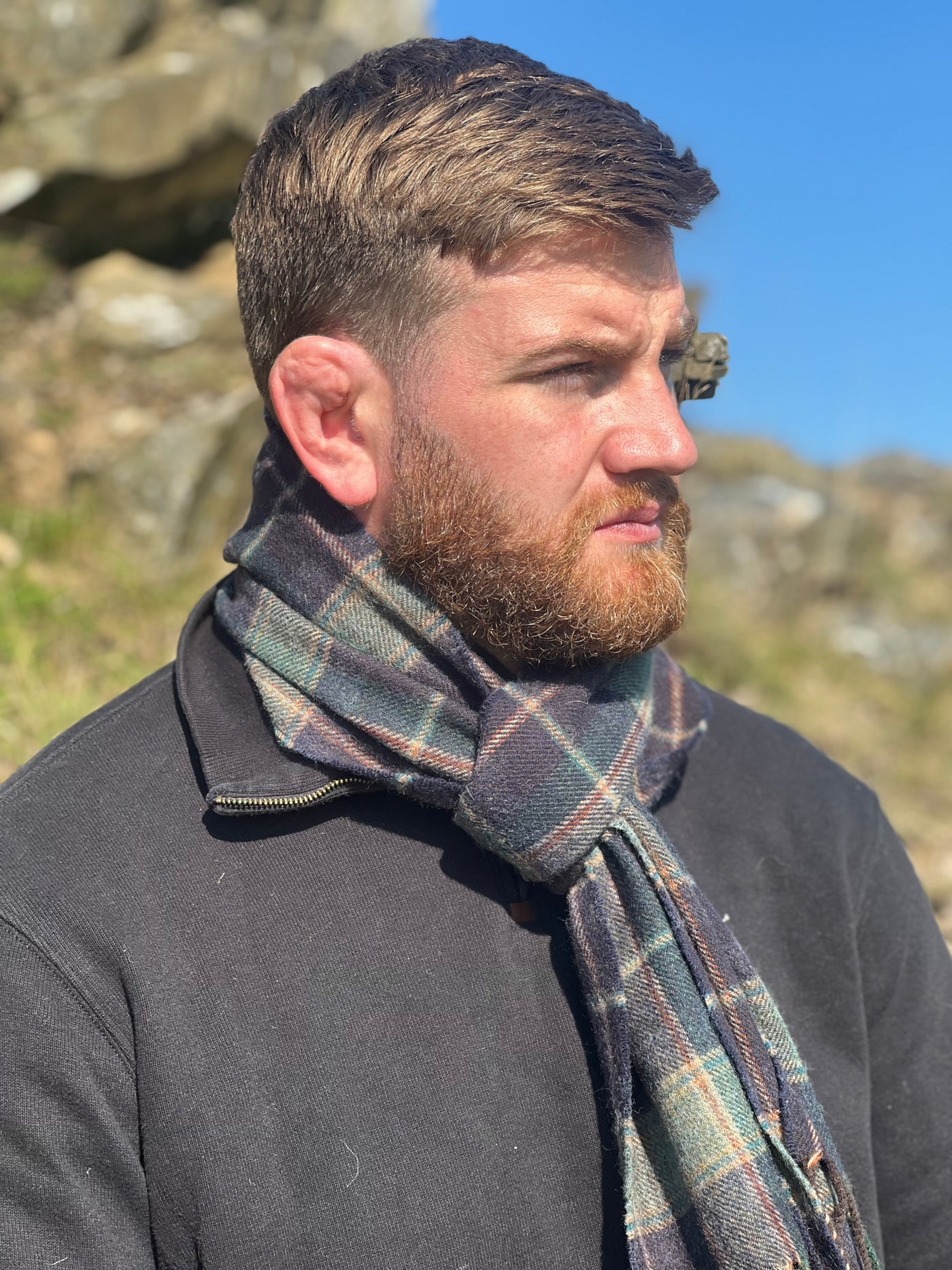 Navy tartan Woollen Scarf