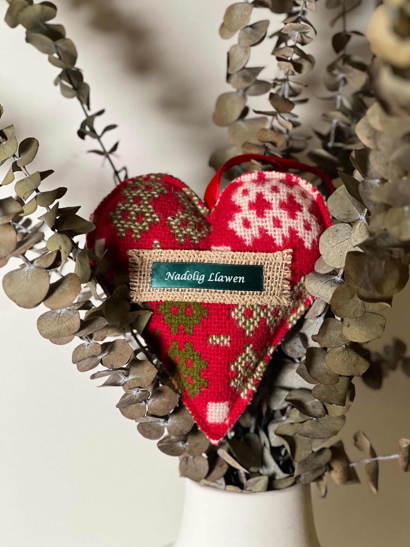 Woollen Red & Green Christmas Heart Decoration