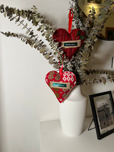 Woollen Red & Green Christmas Heart Decoration