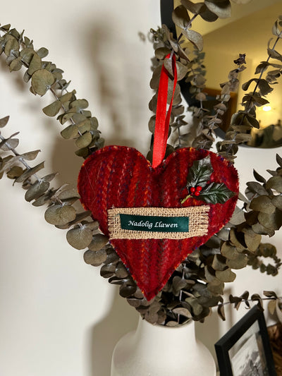 Woollen Red Christmas Heart Decoration