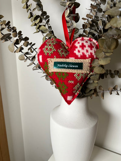 Woollen Red & Green Christmas Heart Decoration