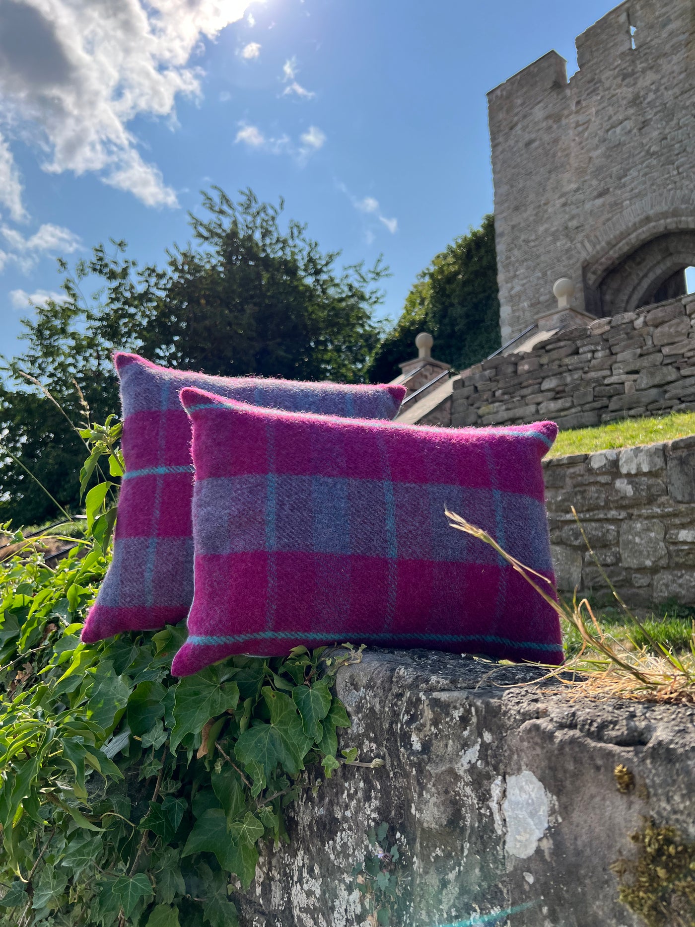 Welsh Tweed Summer Cushion –  Blue Raspberry