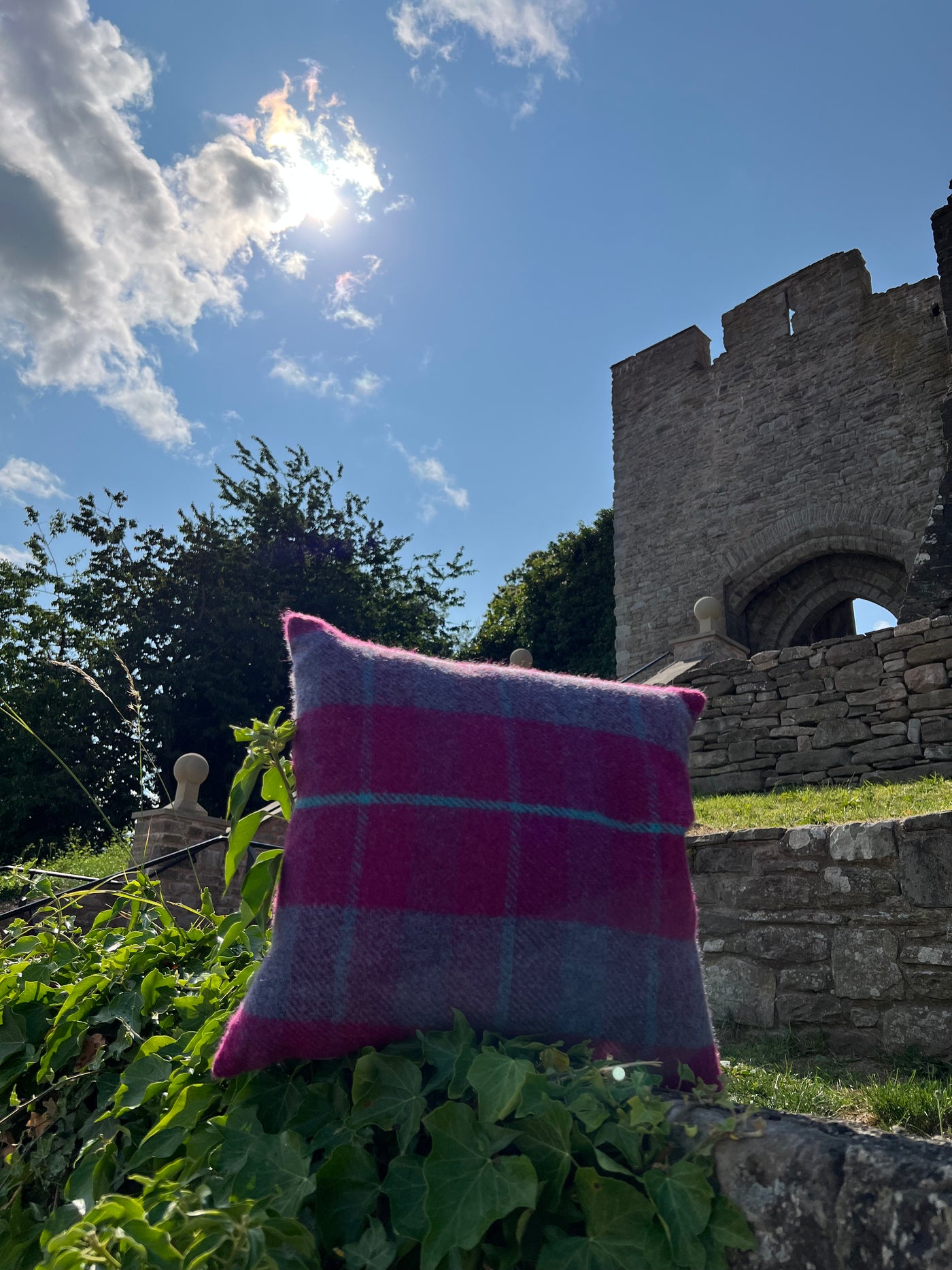 Welsh Tweed Summer Cushion –  Blue Raspberry
