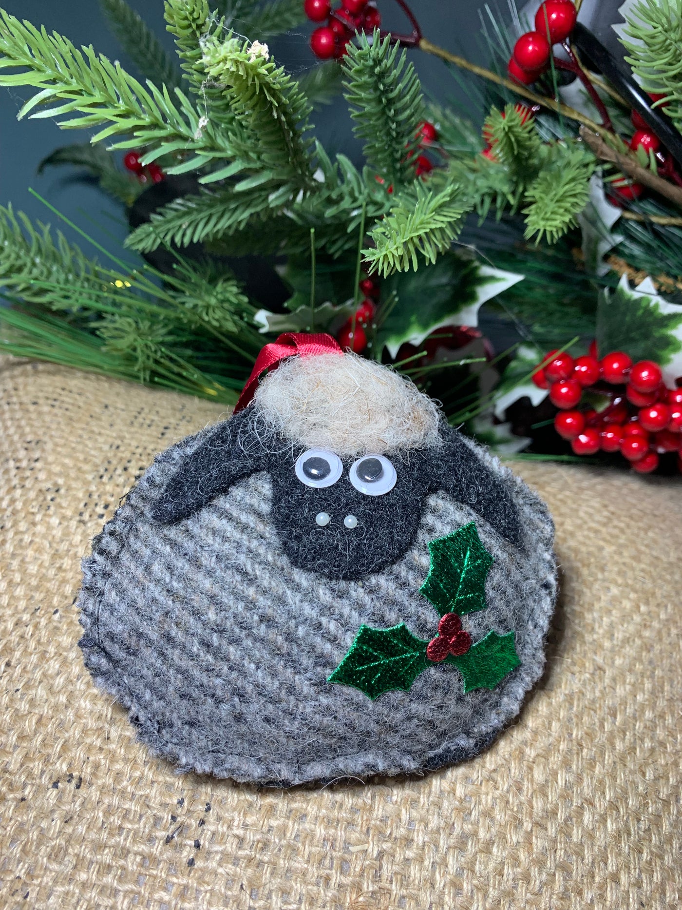 Woollen Christmas Hanging Sheep Decoration