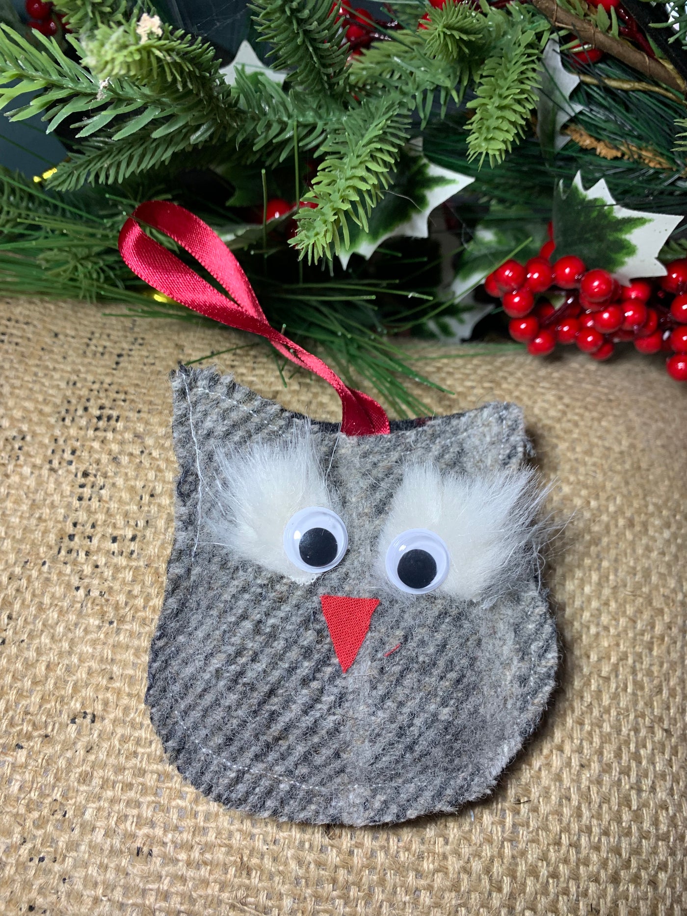 Woollen Christmas Hanging Owl Decoration
