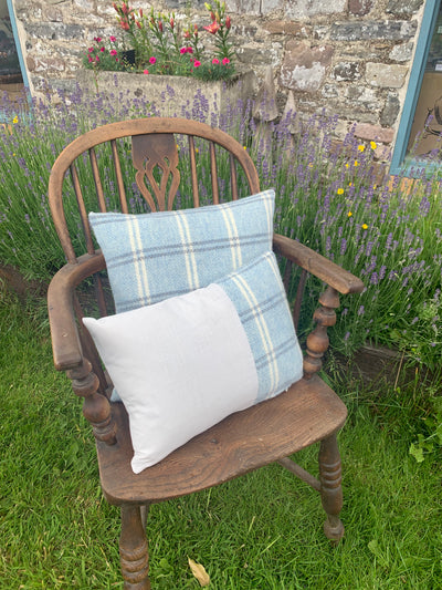 Blue pastel wool fabric and Linen Cushion