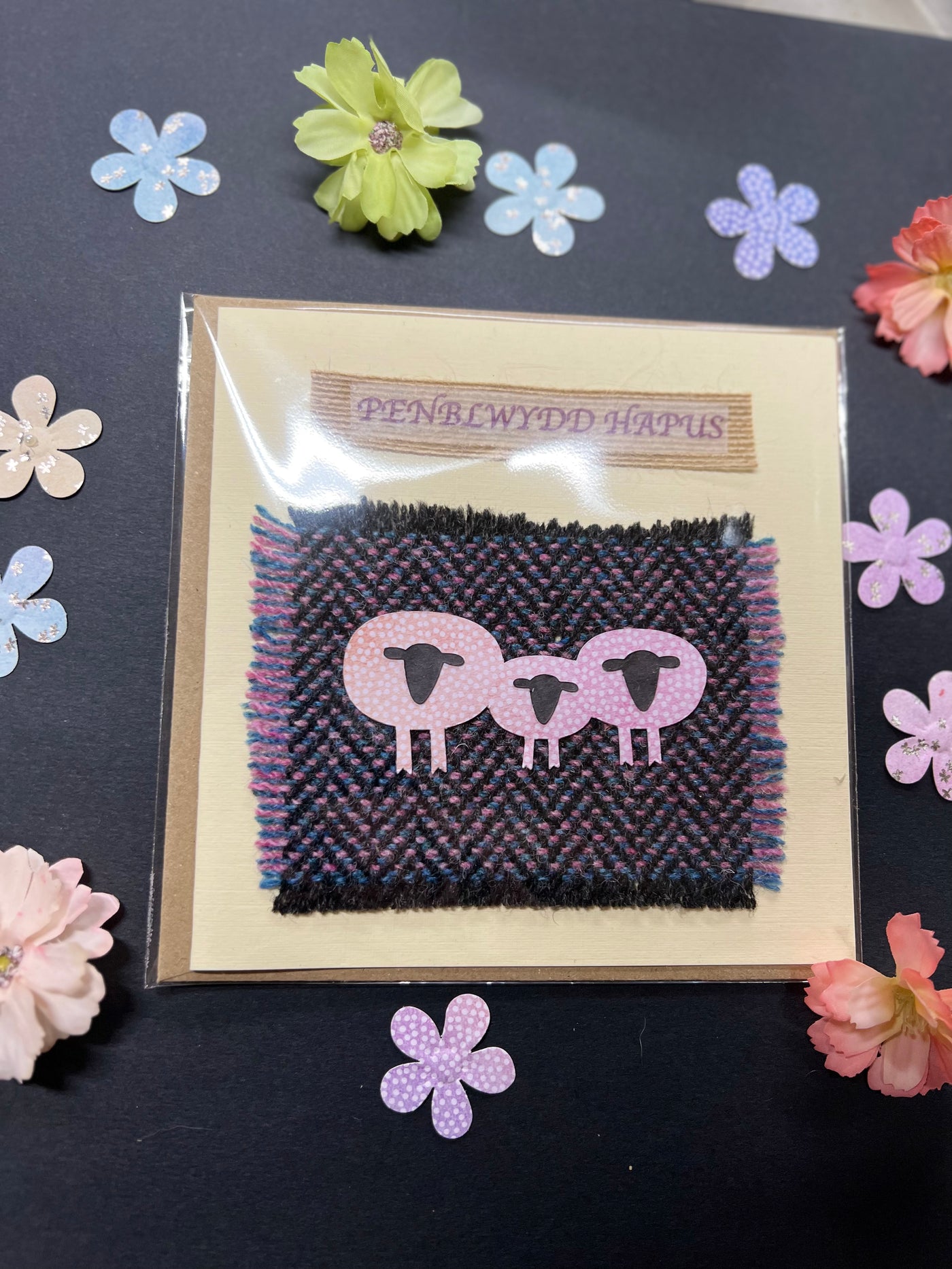 Birthday Card - 3 Sheep (Pinks/Purples)