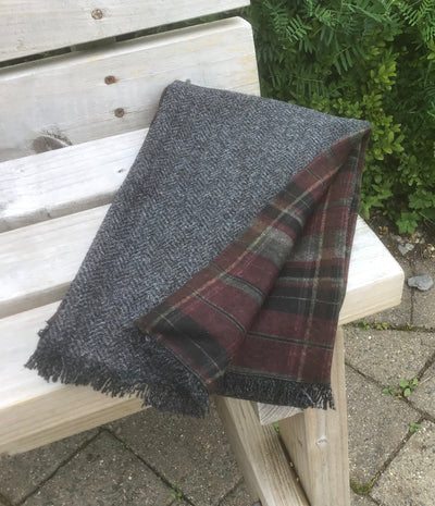 Black Mountain Tweed Scarf with a Soft  Dark Check Lining