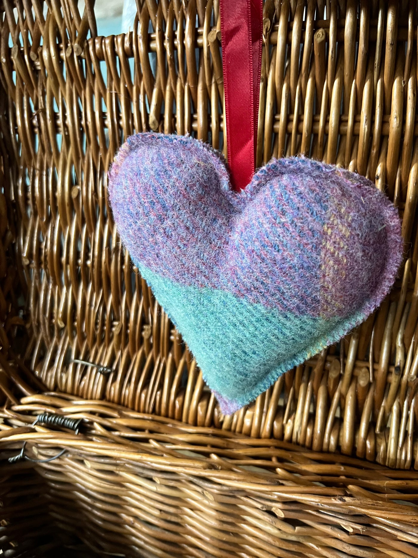 Blue & Pink Woollen Hanging Heart Decoration