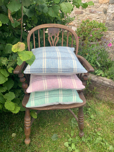 Blue pastel wool fabric and Linen Cushion