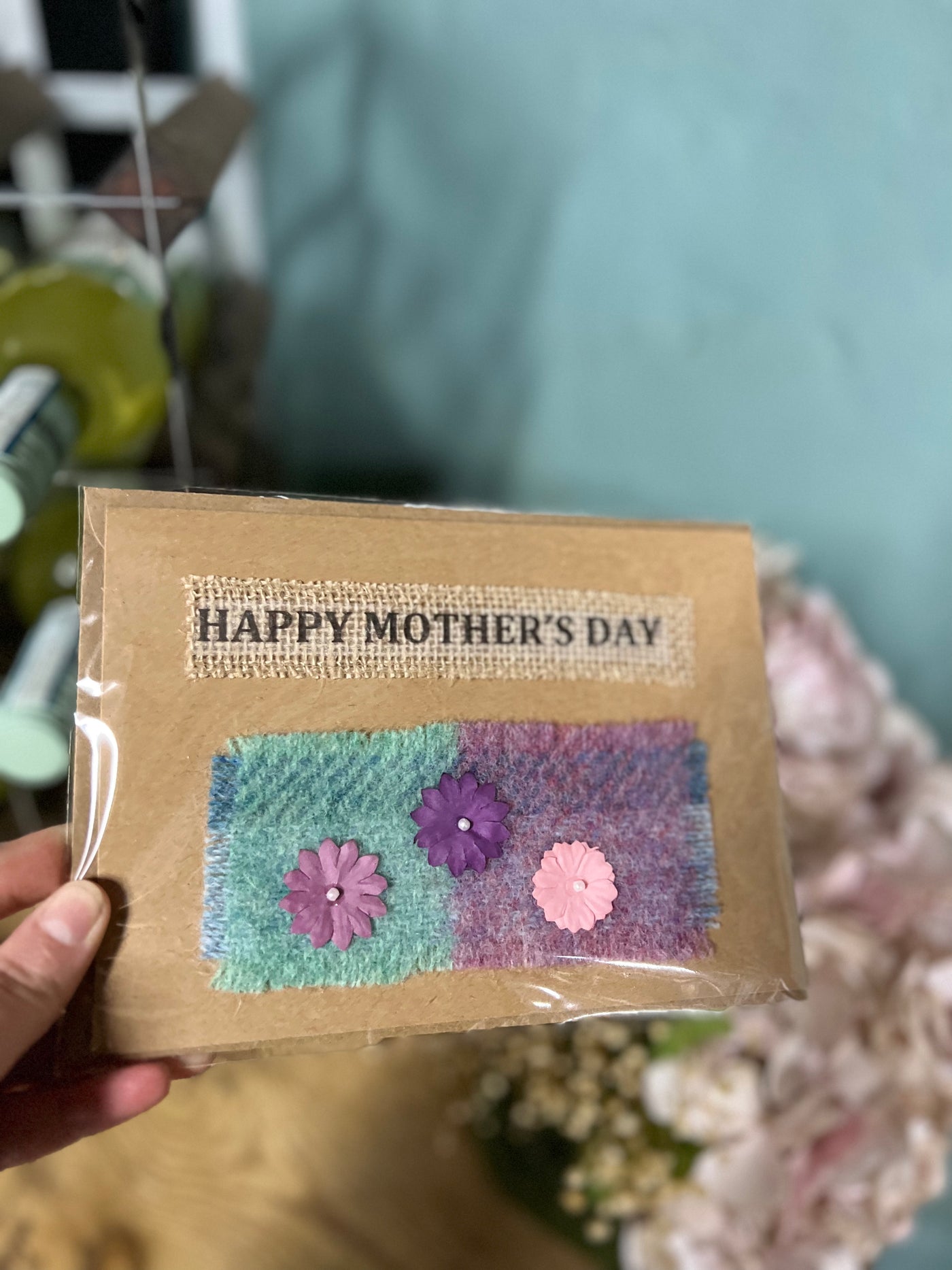 Mother's Day Card blue and pink flowers